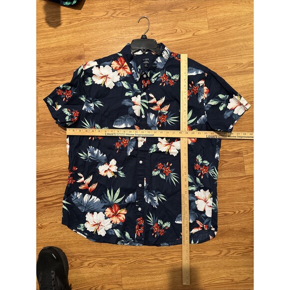 J.Crew Shirt Mens Size XXL Short Sleeve Hawaiian Floral Cotton Blue Tropical - Picture 7 of 7